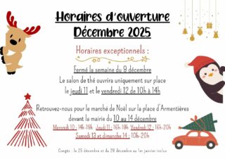 🎄HORAIRES DE DÉCEMBRE 🎅🏻

Le rush de Noël est lancé, tout le monde s'affaire à trouver les meilleurs cadeaux et de notre côté, on vous prépare de jolies gourmandises pour cette fin d'année !

Nougat, caramel, sablés, crêpes, pain d'épices, vin chaud, jus de pomme chaud, chocolat chaud, etc etc...

Venez nous rendre visite sur le marché de Noël de @armentieres_ville cette semaine du mercredi 10 au dimanche 14 décembre 

Le salon de thé sera donc fermé cette semaine (et oui avec la boutique, on ne peut plus se dédoubler maintenant 😁) et seulement ouvert jeudi 11 et vendredi 12 de 10h à 14h pour le service du midi et les cafés (il y aura des gaufres pour le côté sucré)

On espère vous retrouver nombreux sur la place de la mairie pour déguster une bonne boisson chaude en notre compagnie ☕

Vous pourrez aussi très bientôt passer vos commandes de Noël sur notre site internet (je prendrai le temps de le mettre à jour cette semaine ❤️)

Quelles gourmandises allez-vous venir déguster ?

#marchedenoel2025 #noel2025 #paniergarni #commandesdenoël