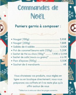 🎄PANIERS GARNIS🎅🏻

Composez vos paniers garnis de fin d'année : nougat, pain d'épices, caramel beurre salé, sablés, etc ...

Pour offrir aux maîtres et maîtresses avant les vacances, pour agrémenter vos assiettes de Noël ou se faire plaisir

Stock disponible au salon de thé dès maintenant mais pensez à réserver par mail lepolissongourmand@gmail.com ou par message privé 

Le salon de thé sera ouvert mardi 23 décembre dès 9h pour les retraits de gâteaux, et le mercredi 24 décembre de 10h à 17h 

Merci de penser aux Polissons pour ces fêtes de fin d'année 😍

#paniergarni #fetesdefindannee #gourmandises #cadeaudenoël #salondethéarmentières