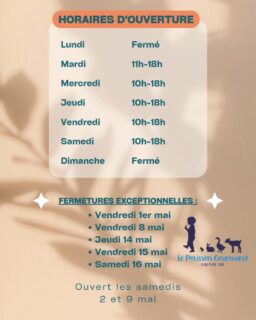 🌸✨ Les horaires de mai sont là ! ✨🌸

En mai, fais ce qu’il te plaît… et viens surtout profiter du salon de thé et de la boutique aussi tant qu'à faire 😜

Petit point organisation pour ce mois un peu particulier :
🌿 Fermé le vendredi 1er mai (mais bien ouvert le samedi 2 😉)
🌿 Fermé le vendredi 8 mai (et ouvert le samedi 9 ! 💪)
🌿 Petite pause du 14 au 16 mai inclus pour recharger les batteries

Le reste du temps, on est là pour vous chouchouter, jouer, goûter, papoter… et profiter ensemble de ce joli mois de printemps 🌷

On a hâte de vous voir ! 💫

#SalonDeThe
#kidsfriendly #faitmaisonavecamour #sortirenfamille #hautsdefrance